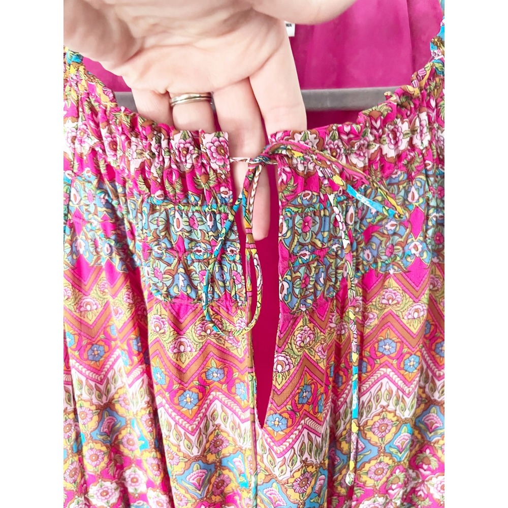 Diane von Furstenberg 100% Silk Pink Geometric Floral Print Peasant Dress 10 - Picture 6 of 9